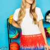 Red & Blue Feather Bottom Tee Dress