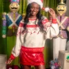 Red & White Vintage Needlepoint Reindeer Sweater