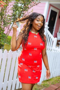 Red Beaded Flag Tank Dress