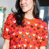 Red Multi Butterfly Pailette Top