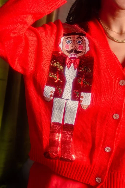Red Nutcracker in Leopard Blazer Cardigan