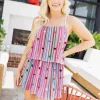 Red Paillette Stripe Tie Top