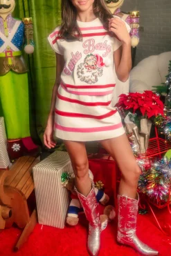 Red, Pink & White Stripe 'Santa Baby' Fuzzy Santa Top