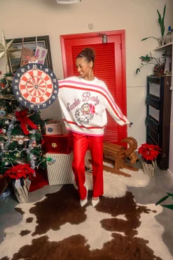 Red, Pink & White Stripe 'Santa Baby' Fuzzy Santa Sweater