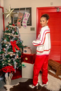 Red, Pink & White Stripe 'Santa Baby' Fuzzy Santa Sweater