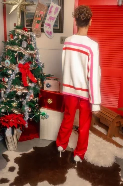 Red, Pink & White Stripe 'Santa Baby' Fuzzy Santa Sweater