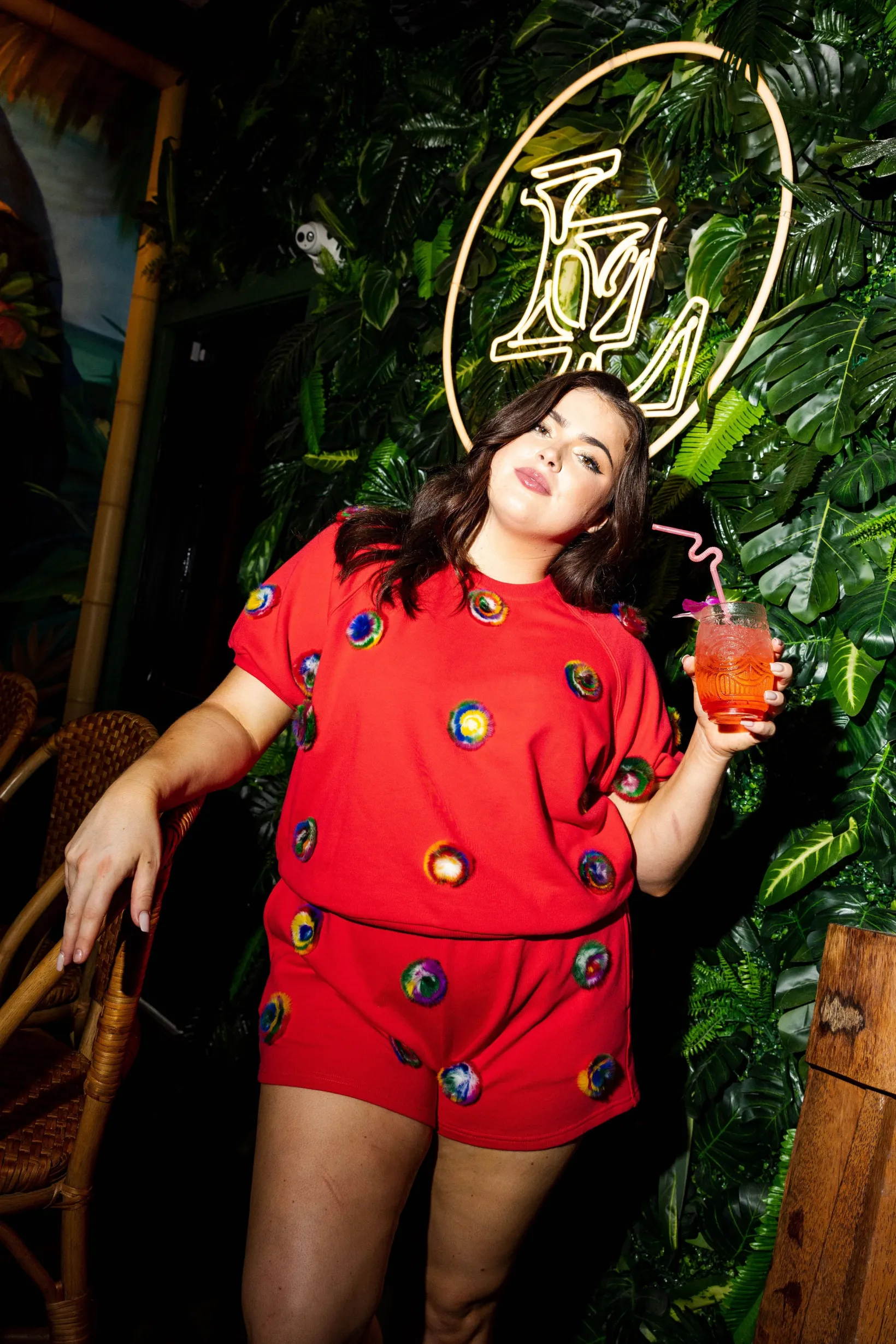 Red Rainbow Pom Pom Short