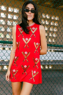Red Scattered Baseball Bat Tank Dress