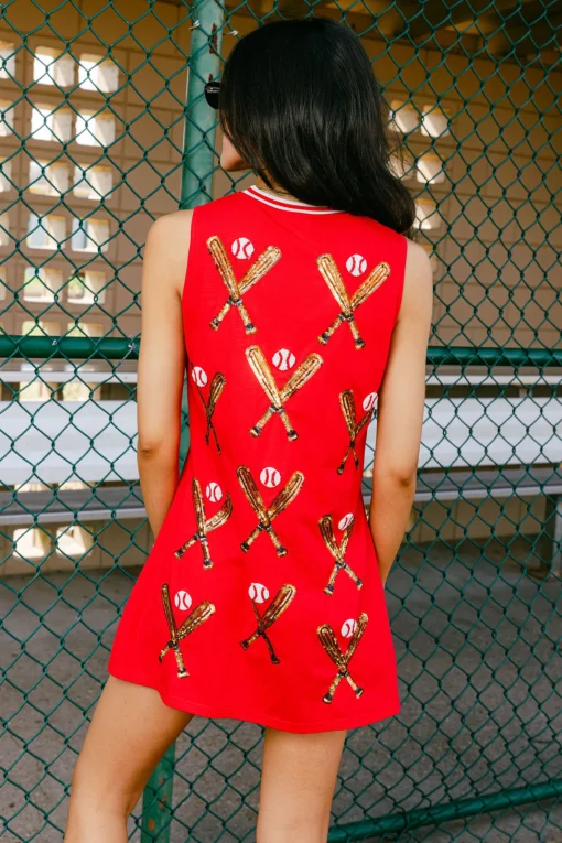 Red Scattered Baseball Bat Tank Dress