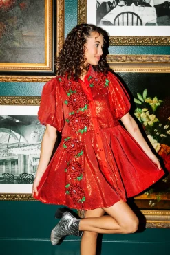 Red Sequin Flower Dress