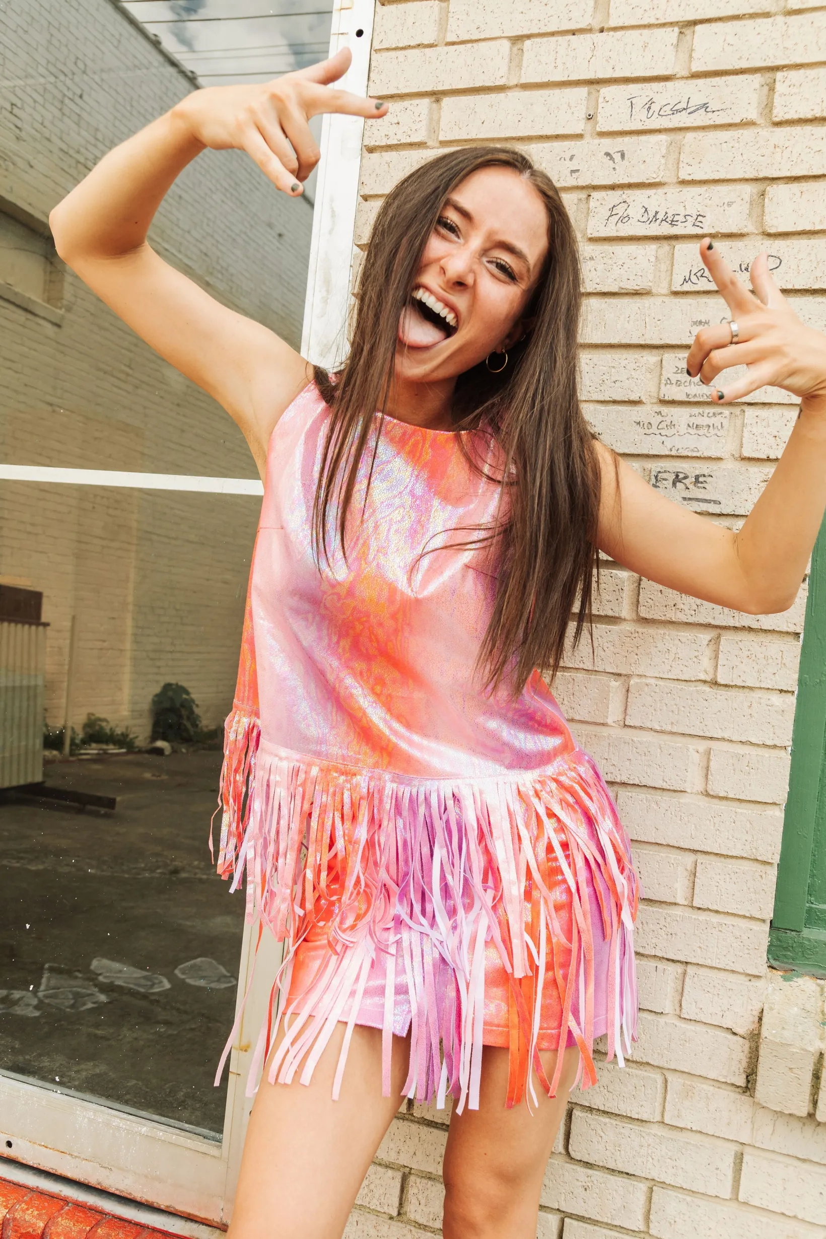 Red/Purple Leather Long Fringe Skirt