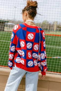 Royal & Red Checkered Baseball Cardigan