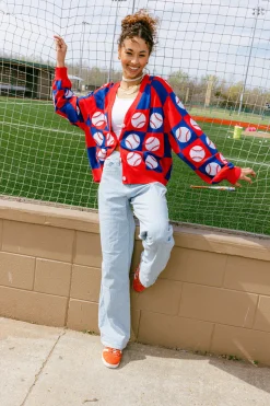 Royal & Red Checkered Baseball Cardigan