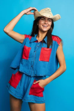 Royal & Red Gauze Short