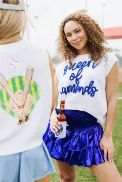 Royal Blue Metallic Smocked Ruffle Skort