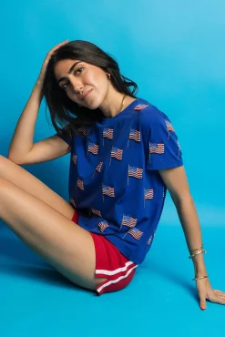 Royal Scattered Beaded Flag Tee