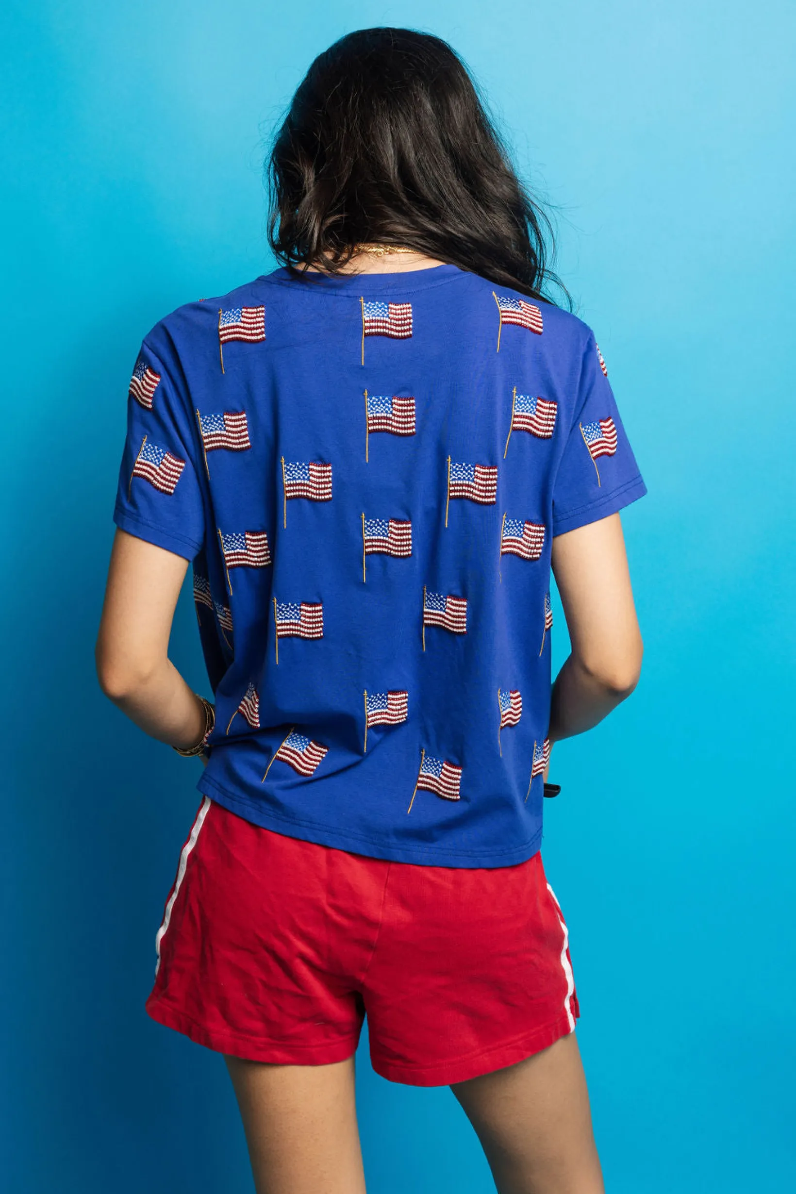 Royal Scattered Beaded Flag Tee