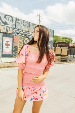 Sequin Splatter Paint Smocked Skirt