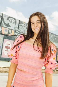 Sequin Splatter Paint Smocked Top