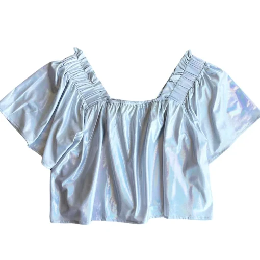 Silver Holographic Flutter Top