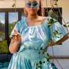 Sky Blue Iridescent Flutter Top