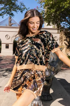 Tan & Black Tiger Full Sequin Skirt