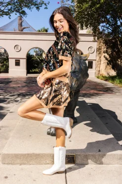 Tan & Black Tiger Full Sequin Skirt