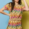 Tan & Rainbow Butterfly Pailette Skirt