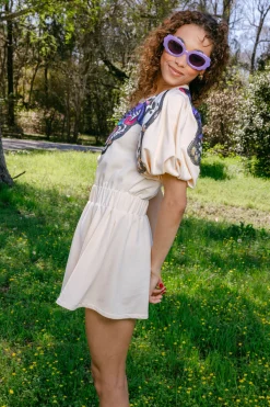 Tan Tiger Face Poof Sleeve Dress