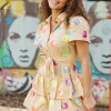 Tan Waist Tie Polka Dot Ruffle Dress
