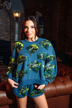 Teal Bass Fish Sweatshirt