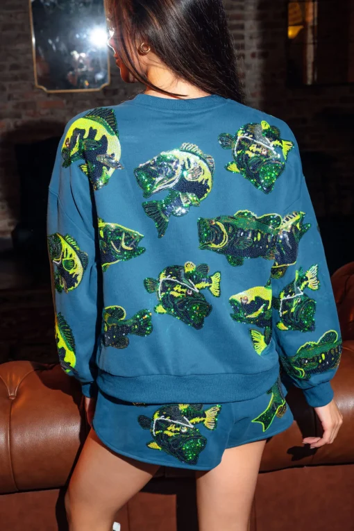 Teal Bass Fish Sweatshirt