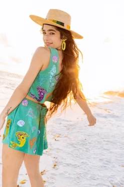Teal Mermaid, Coral & Shell Terry Cloth Skort