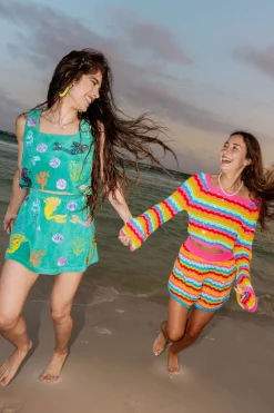 Teal Mermaid, Coral & Shell Terry Cloth Skort