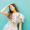 Tropical Puff Sleeve Jeweled Crop