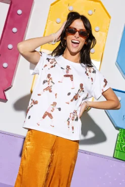 White & Burnt Orange Scatter Football Player Tee