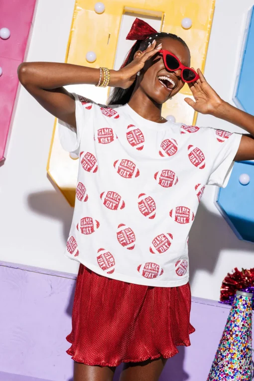 White & Crimson 'Game Day' Football Tee