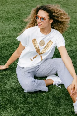 White & Gold Baseball Tee