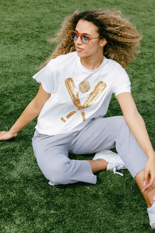 White & Gold Baseball Tee