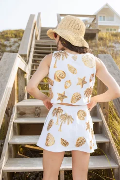 White & Gold Sequin Shell Skort