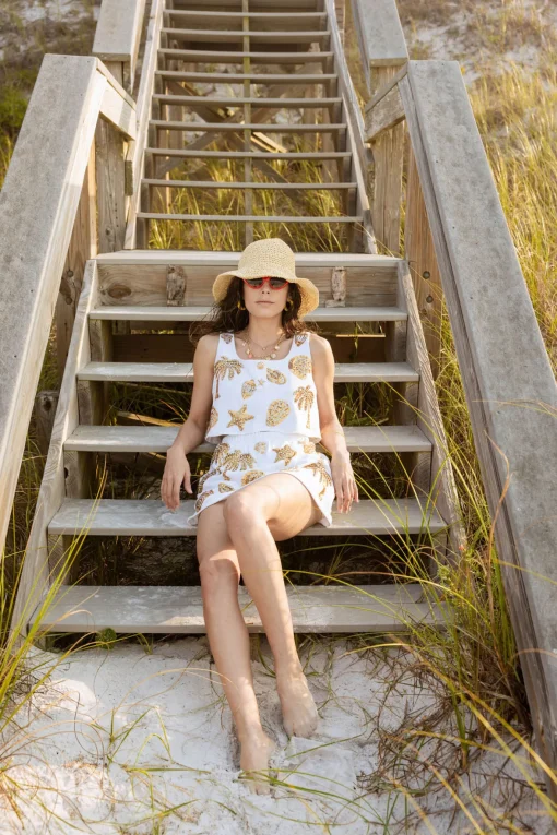 White & Gold Sequin Shell Skort