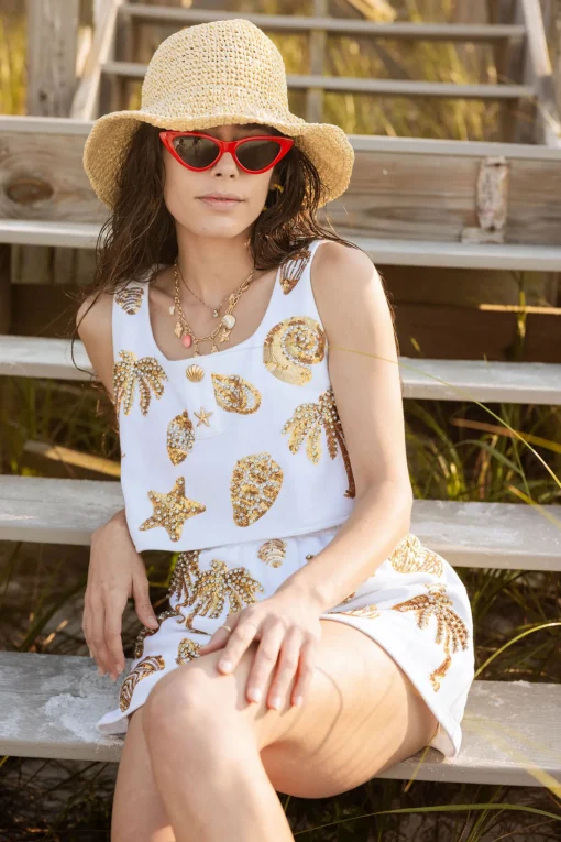 White & Gold Sequin Shell Skort