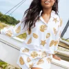 White & Gold Shell Henley Sweatshirt
