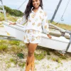 White & Gold Shell Henley Short
