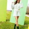 White & Green Four Leaf Clover Pailette Sweater