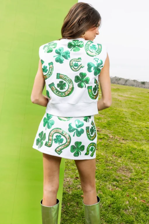 White & Green Horse Shoe and Clover Skort
