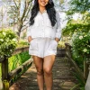White & Rainbow Rhinestone Gauze Short