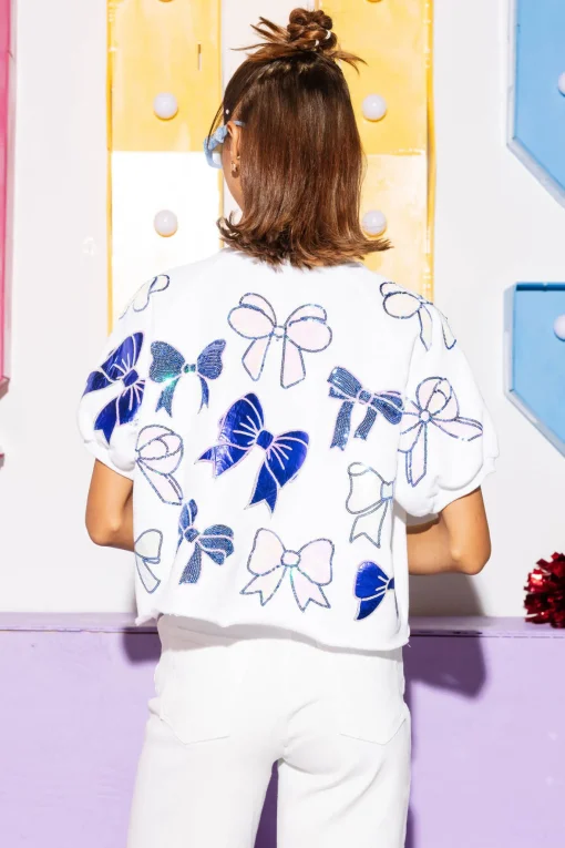 White & Royal Bow Top