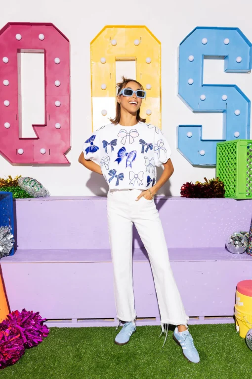 White & Royal Bow Top