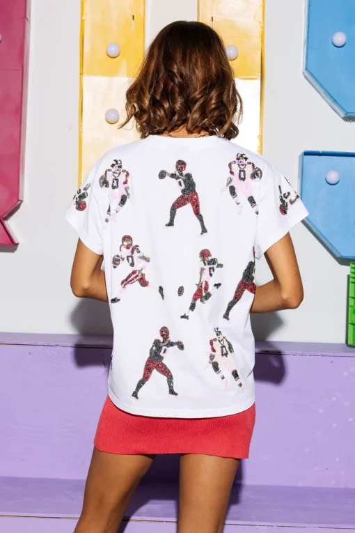 White, Black & Red Scattered Football Players Tee